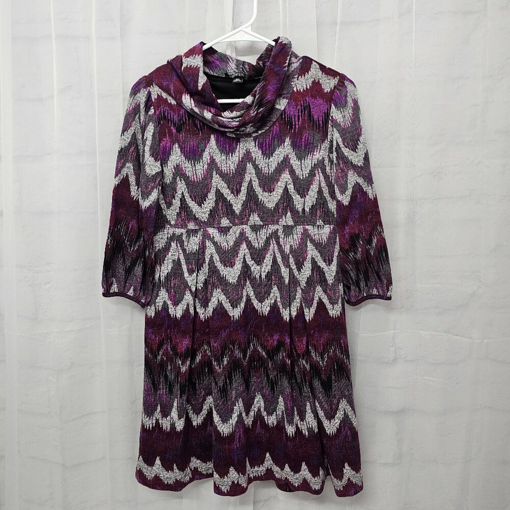 I.N. Studio Dress Knit Purple Gray Cowl Neck Grunge Retro Twee 10P - Picture 7 of 11